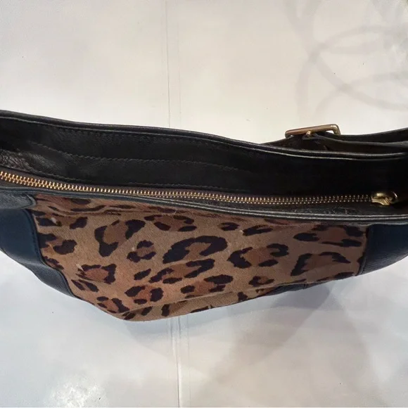 Lauren Ralph Lauren Leopard Print and Black leather Hobo shoulder Bag purse - Picture 9 of 11